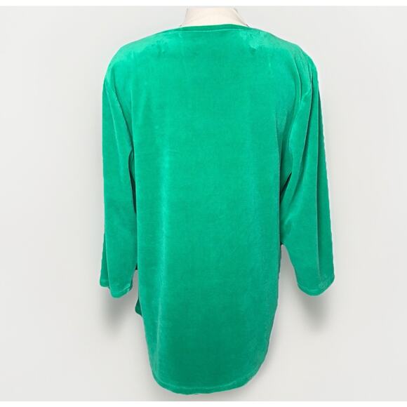 Quacker Factory LG Green Velour Shirt Sequin Velvet Holiday V Neck Christmas Top - Picture 3 of 5
